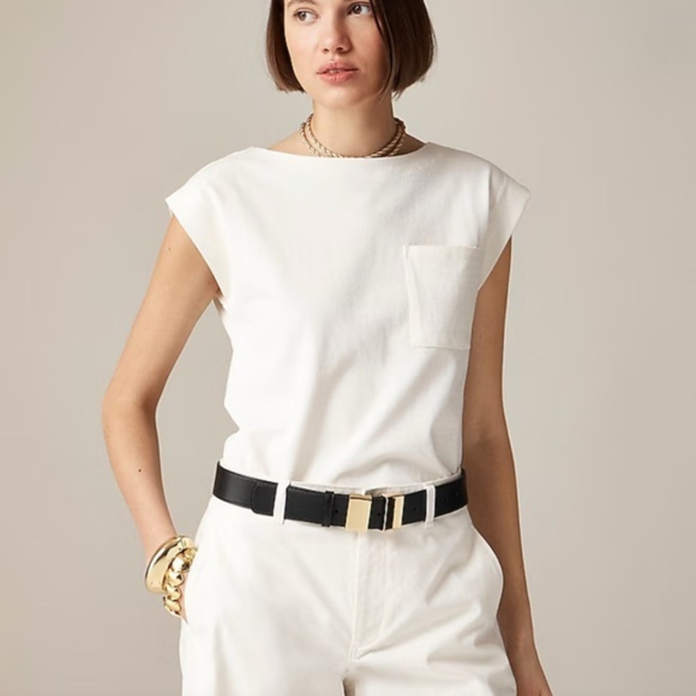 J Crew Women's Ivory Mariner Jersey Boatneck Muscle Tee NWT XS #2189